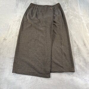 Vintage 90s Express Tricot Houndstooth Wrap Skirt Size M Brown Midi Academia